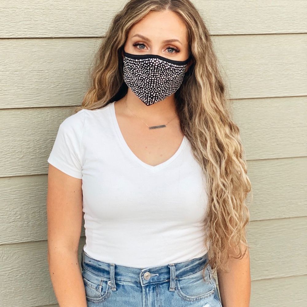 KIDS ROSE GOLD Rhinestone Bling Face Mask - Picture 10 of 11